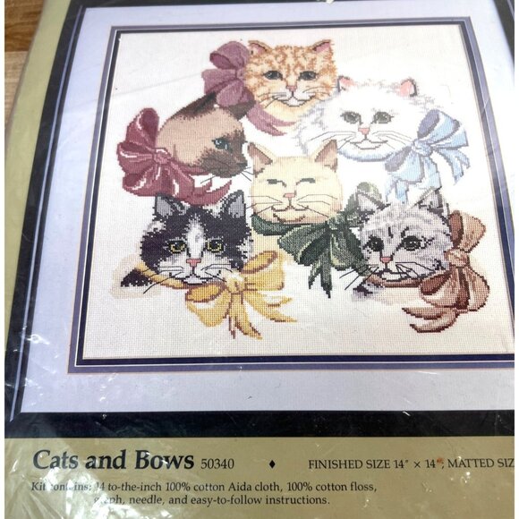 Cats & Bows Counted Cross Stitch Kit 14"x14" Finished Size 50340 100% Cotton Aid - Picture 3 of 4